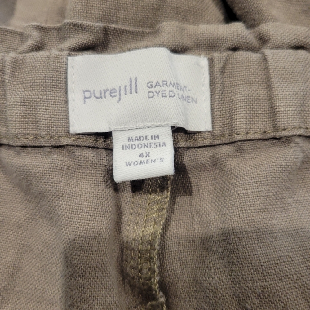 Purejill Size 4x 100% Linen Sage Green Elastic Waist Shorts Pockets - Picture 4 of 6